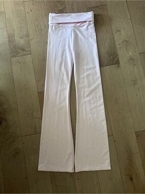 Light Pink Fold-Over Waist Flare Leggings